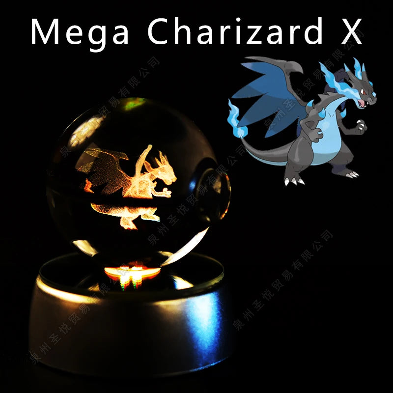 Boule Pokémon Cristal 3D avec Lumière – Pikachu, Gengar, Mewtwo | Pokéball Lumineuse Cadeau Enfant