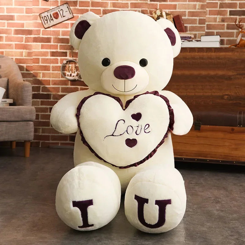 Ours en Peluche Géant 80/100cm – LOVE & I ❤️ U | Cadeau Doux pour Petits et Grands