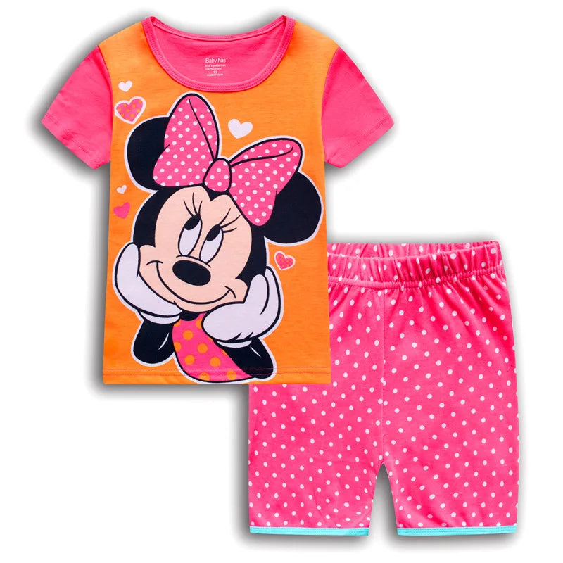 Pyjama Été Enfant – Ensemble Coton à Manches Courtes Elsa, Minnie & Autres Motifs | Fille & Bébé