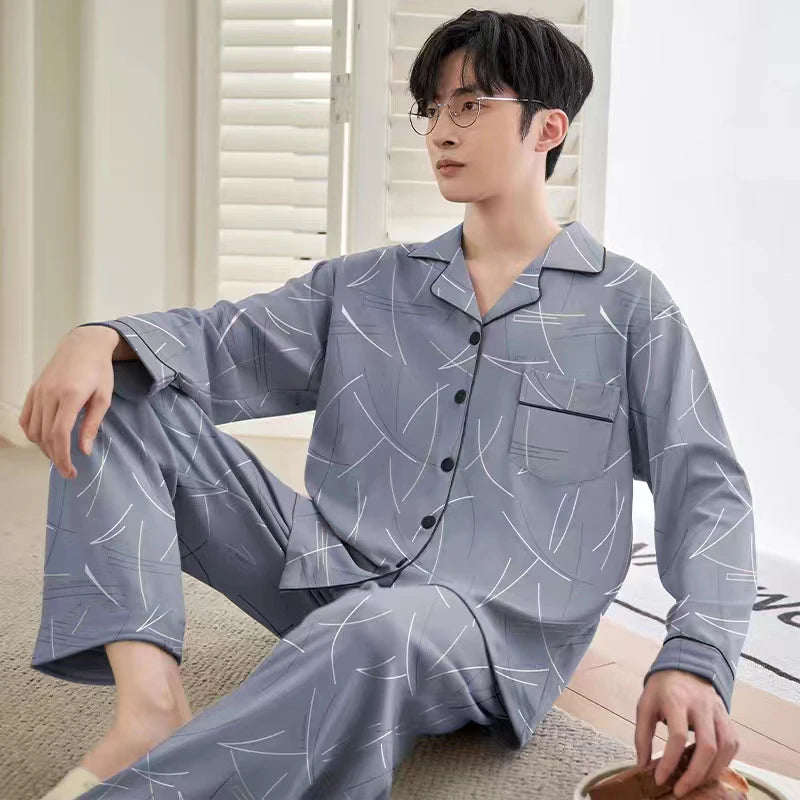 Pyjama Homme Léger – Ensemble 2 Pièces Manches Longues | Printemps & Automne | Coupe Décontractée Jeune