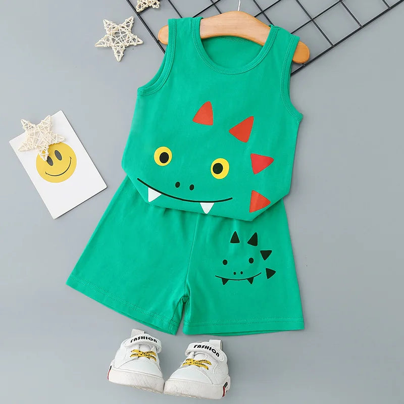 Pyjama Enfant Été 1 à 10 Ans – Ensemble Débardeur & Short | Motifs Animaux et Dinosaures | Coton Respirant