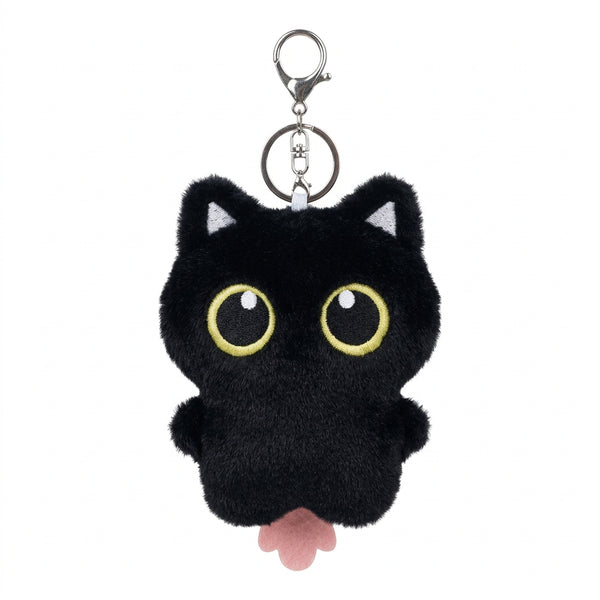 Porte-clés chat noir, petite peluche chat aux grands yeux 8 cm