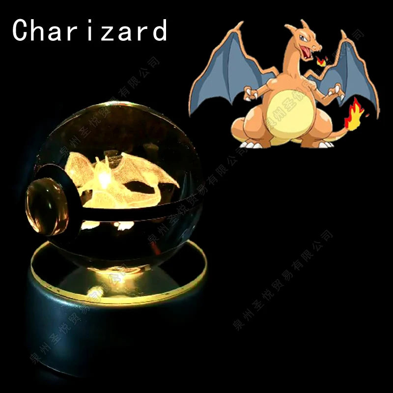 Boule Pokémon Cristal 3D avec Lumière – Pikachu, Gengar, Mewtwo | Pokéball Lumineuse Cadeau Enfant