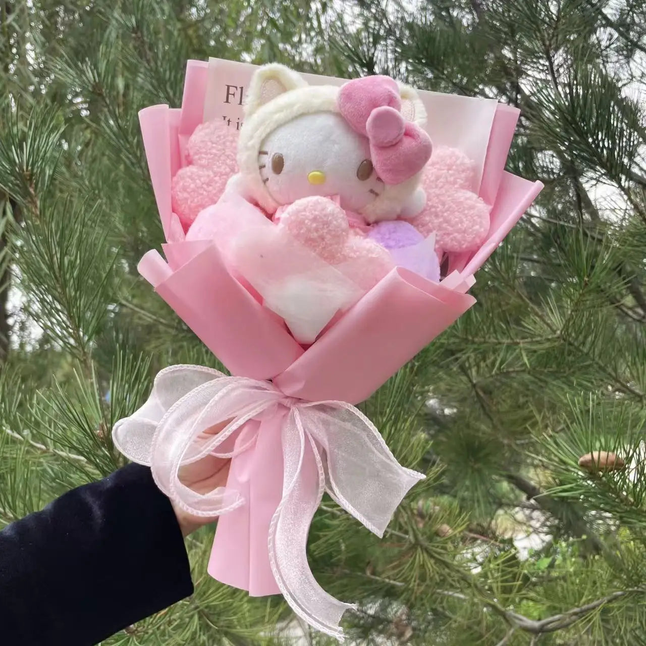 Bouquet Hello Kitty Kawaii – Peluche + Fleurs Artificielles