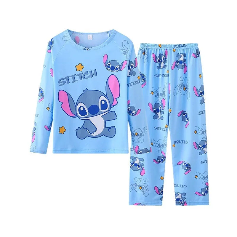 Pyjama Enfant Stitch – Ensemble Printemps/Été 2 Pièces en Soie  | Manches Longues Bleu Doux