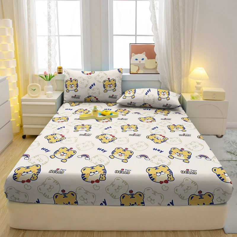 Drap-Housse Mat Imprimé – Motifs Animaux Ludiques | Housse de Lit Cartoon pour Chambre Enfant ou Adulte