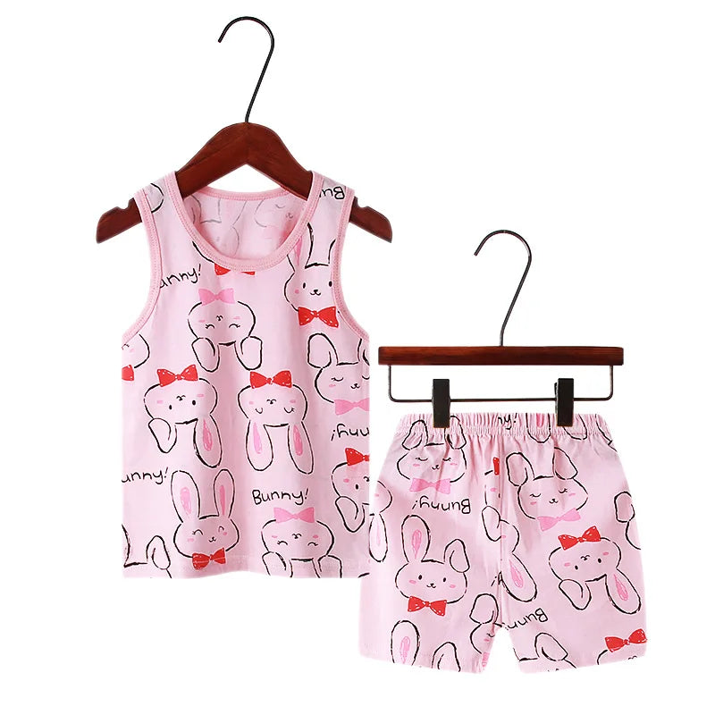 Pyjama Enfant Été 1 à 10 Ans – Ensemble Débardeur & Short | Motifs Animaux et Dinosaures | Coton Respirant