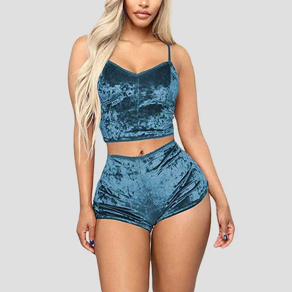 Pyjama Femme Velours – Ensemble 2 Pièces Débardeur & Short | Douceur Chic pour la Maison