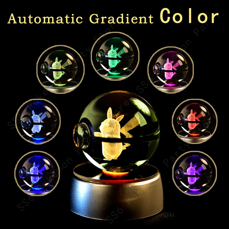 Boule Pokémon Cristal 3D avec Lumière – Pikachu, Gengar, Mewtwo | Pokéball Lumineuse Cadeau Enfant