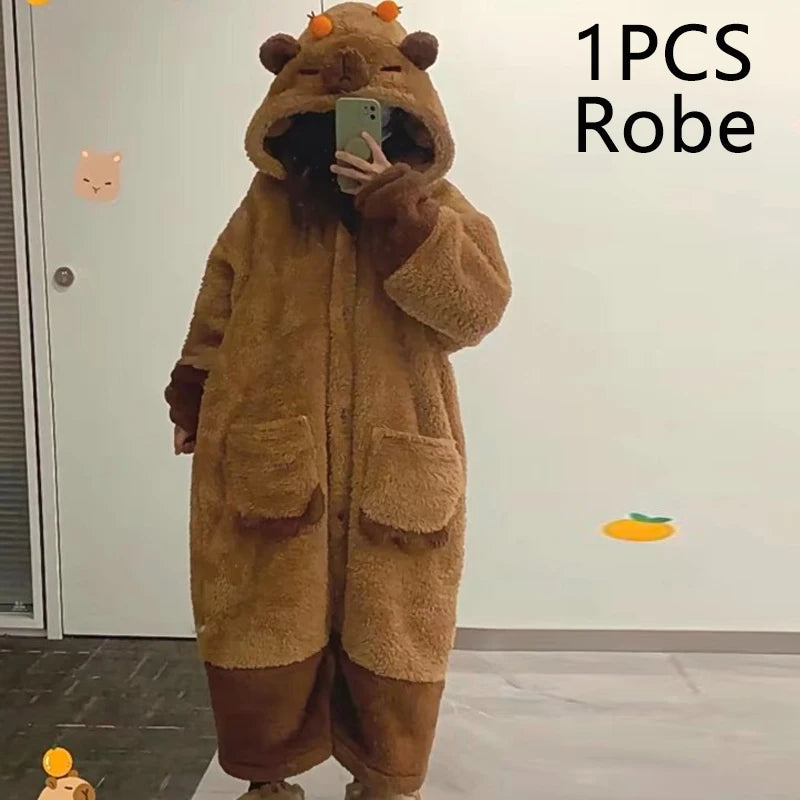 Pyjama Cosplay Capybara Hiver – Kigurumi Doux Adulte | Combinaison Chaude Fantaisie Détente & Dodo