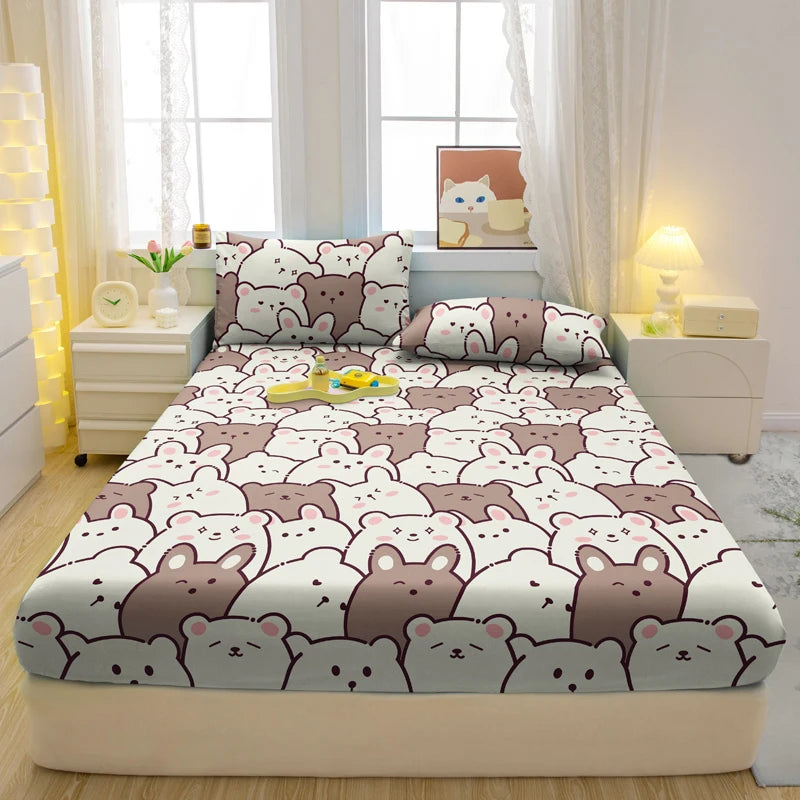 Drap-Housse Mat Imprimé – Motifs Animaux Ludiques | Housse de Lit Cartoon pour Chambre Enfant ou Adulte