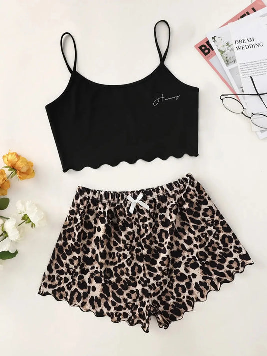 Pyjama Femme Léopard – Ensemble Lingerie Sexy 2 Pièces Débardeur & Short