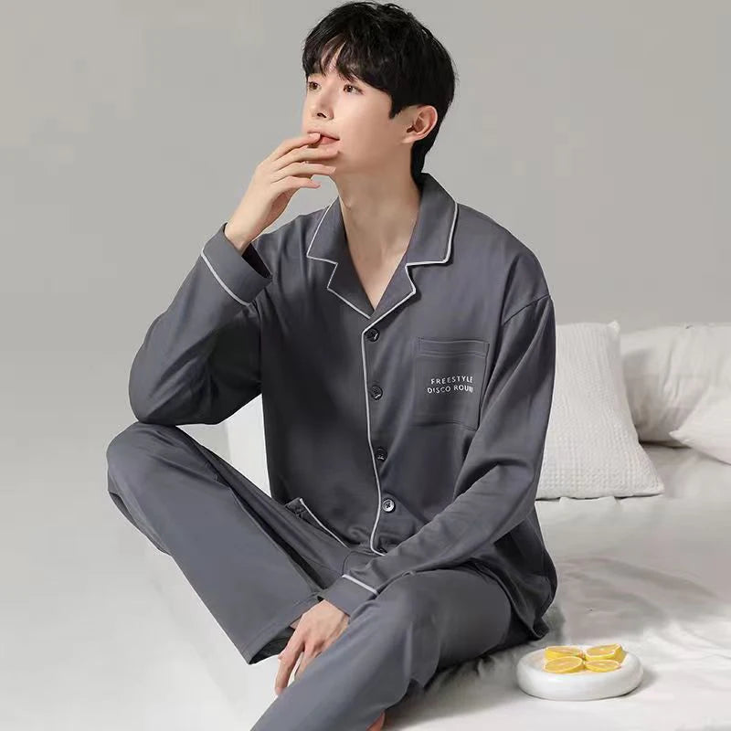 Pyjama Homme Léger – Ensemble 2 Pièces Manches Longues | Printemps & Automne | Coupe Décontractée Jeune