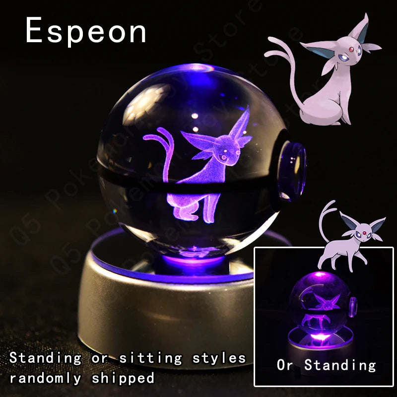 Boule Pokémon Cristal 3D avec Lumière – Pikachu, Gengar, Mewtwo | Pokéball Lumineuse Cadeau Enfant