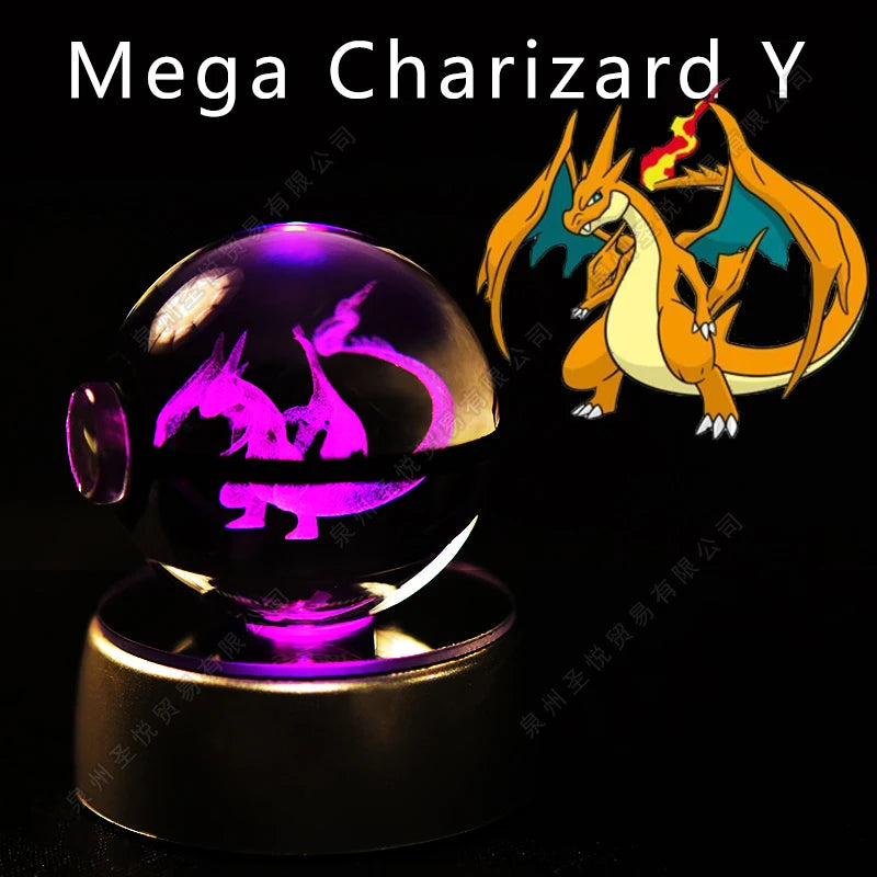 Boule Pokémon Cristal 3D avec Lumière – Pikachu, Gengar, Mewtwo | Pokéball Lumineuse Cadeau Enfant