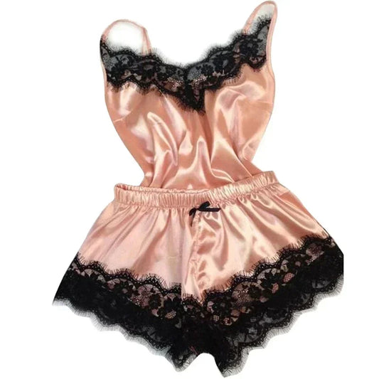 Ensemble Pyjama Satin & Dentelle Femme – Caraco et Short Sexy Été