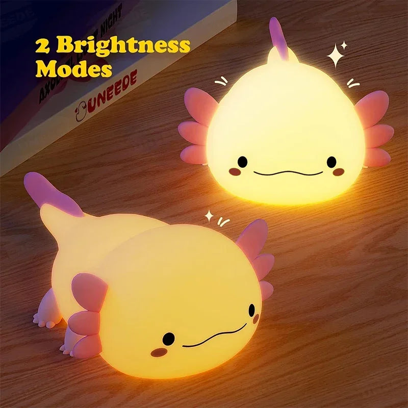 Veilleuse Axolotl Silicone Tactile – Lampe USB Rechargeable pour Enfants & Bébés | Lumière Douce & Apaisante