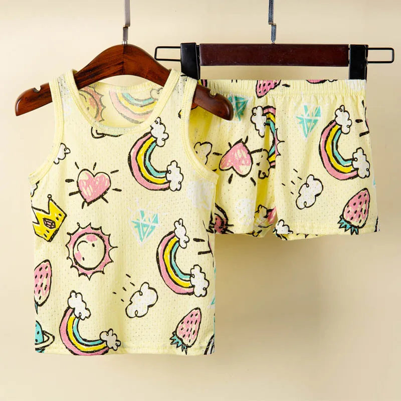 Pyjama Enfant Été 1 à 10 Ans – Ensemble Débardeur & Short | Motifs Animaux et Dinosaures | Coton Respirant