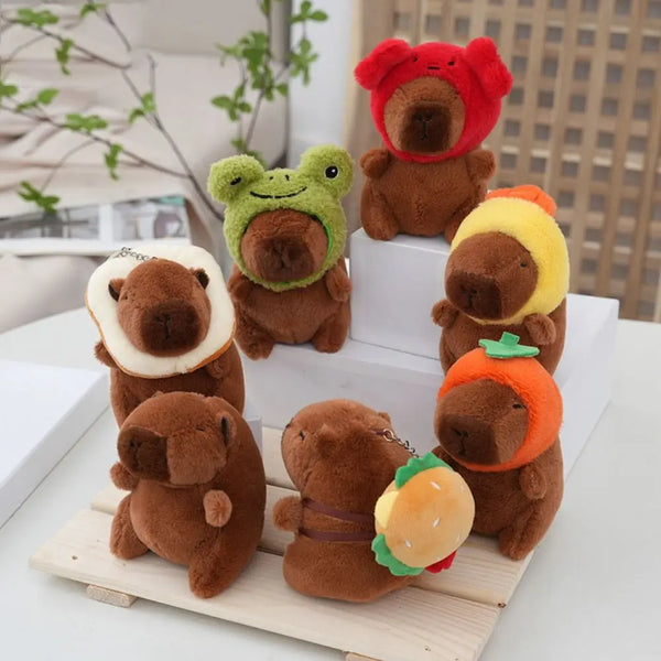 Porte-Clés Capybara Multicolore – Peluche Kawaii à Chapeau (Coloris)