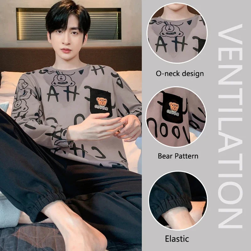 Pyjama Homme Grande Taille – Ensemble 2 Pièces Motif Ours Cartoon