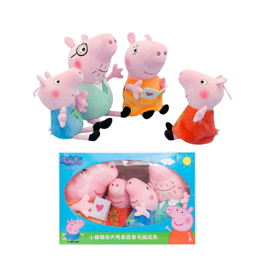 Set de 4 Peluches Peppa Pig – Famille Complète (Peppa, George, Maman Pig & Papa Pig)