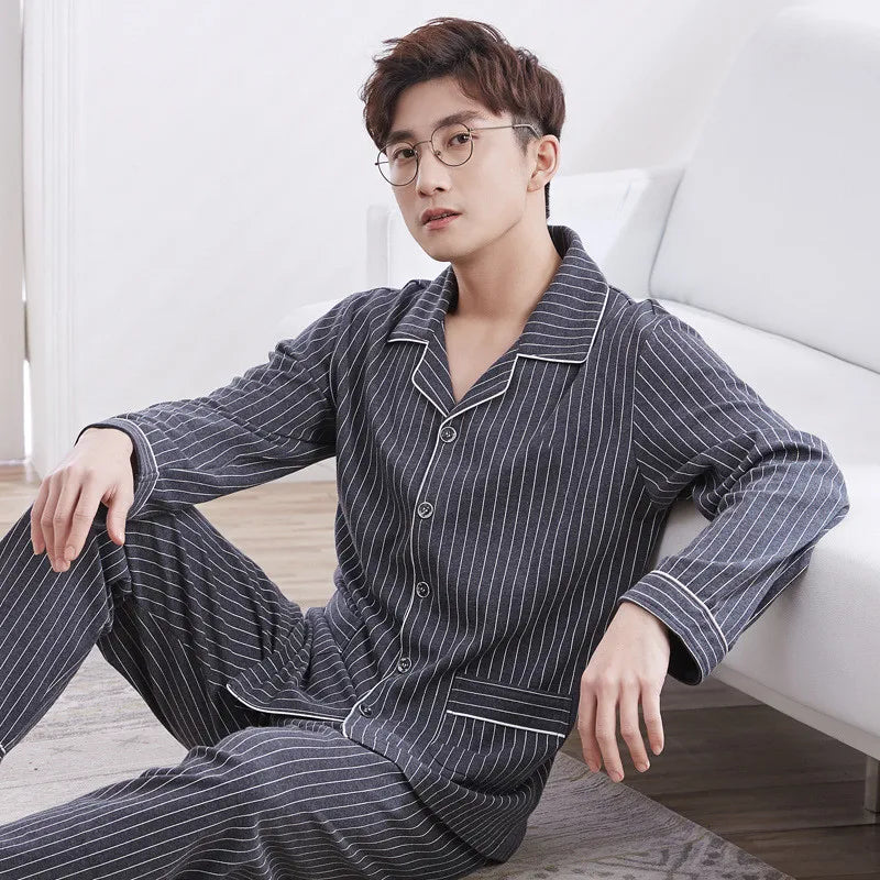Pyjama Homme Léger – Ensemble 2 Pièces Manches Longues | Printemps & Automne | Coupe Décontractée Jeune