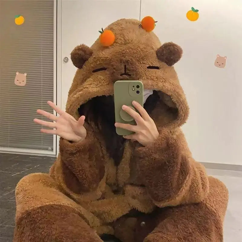 Pyjama Cosplay Capybara Hiver – Kigurumi Doux Adulte | Combinaison Chaude Fantaisie Détente & Dodo