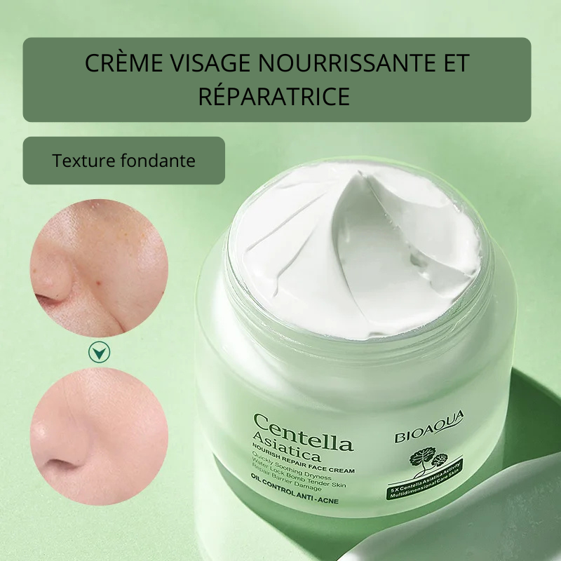 BIOAQUA Crème Visage à la Centella Asiatica – Hydratante, Nourrissante & Raffermissante | Soin Apaisant Peau Sensible